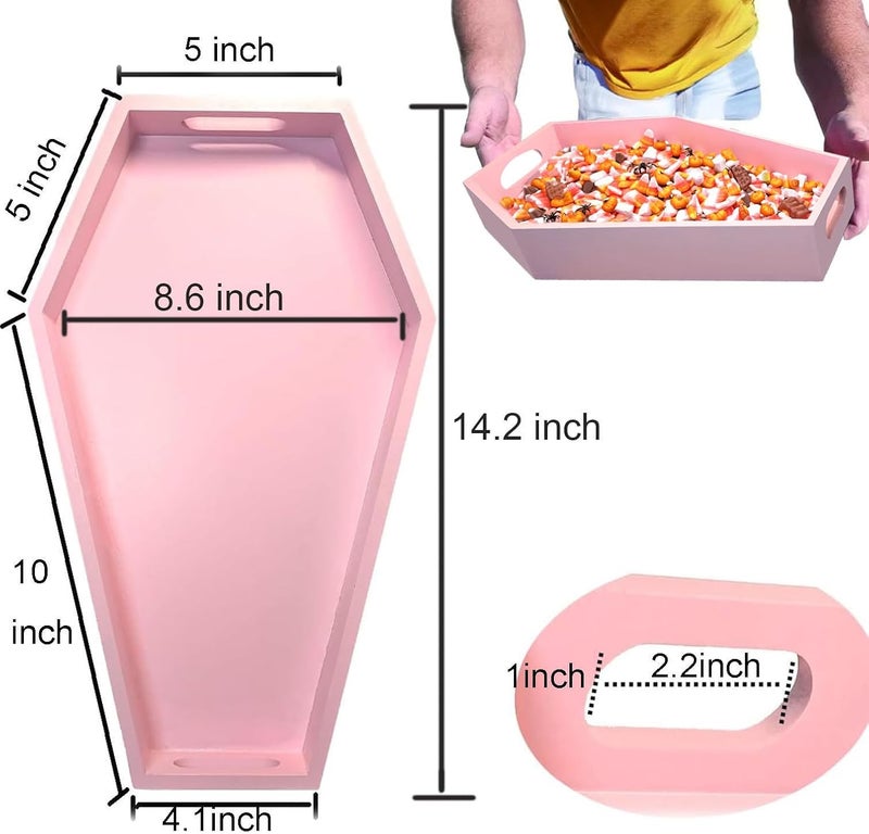 TOSOENPHY Pink Halloween Decor - Coffin Tray 14.2'' Tall Halloween Decorations for Her - Sturdy Reusable Girly Pastel Goth Room - Spooky Gothic Home - Image 2